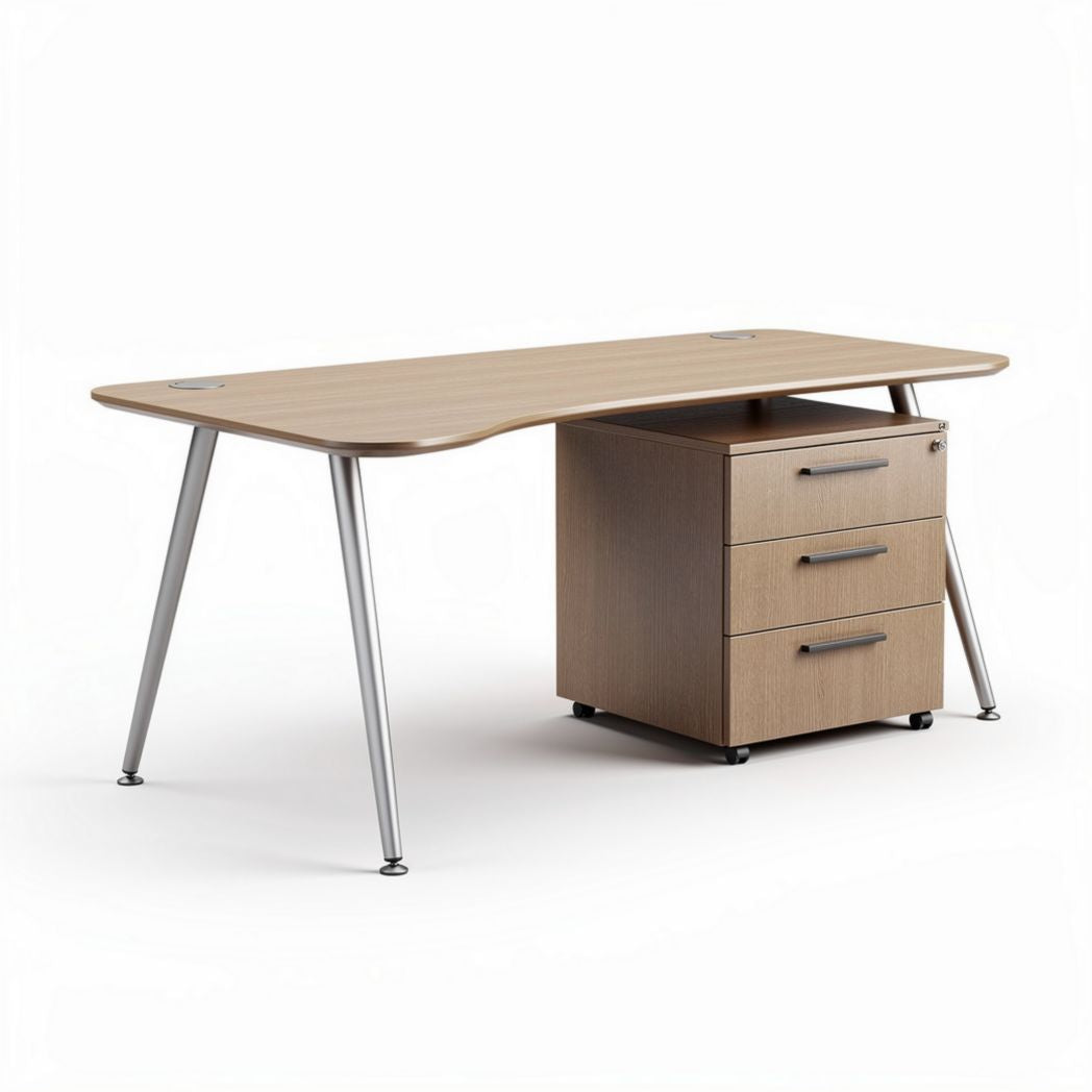 Biurko z szafką, przeznaczone do biura, z drewna i metalu - 150 x 75 x 75cm